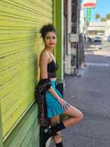 Jupe courte porte-feuille turquoise 974,île de la Réunion