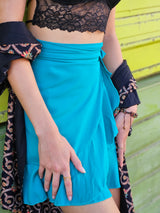 Jupe courte porte-feuille turquoise 974,île de la Réunion
