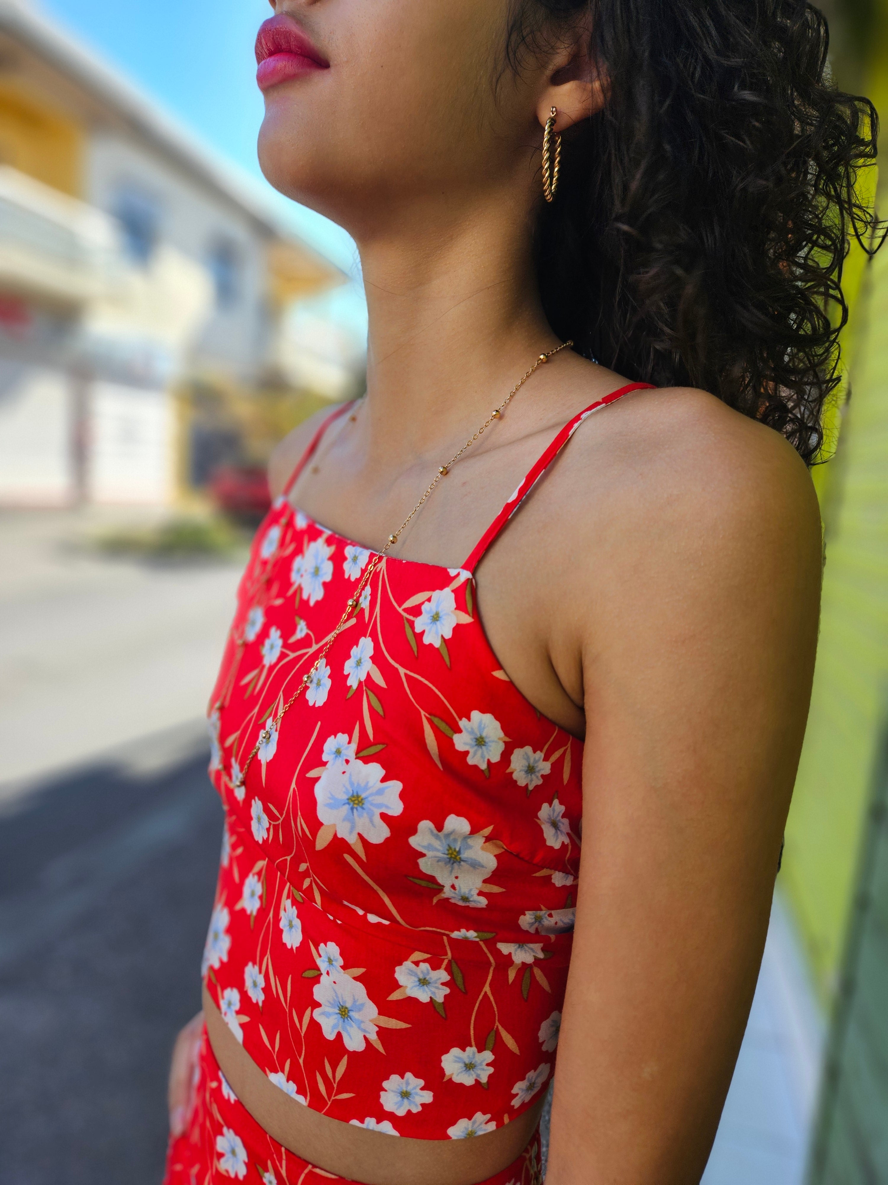 Ensemble jupe longue rouge 974,île de la Réunion