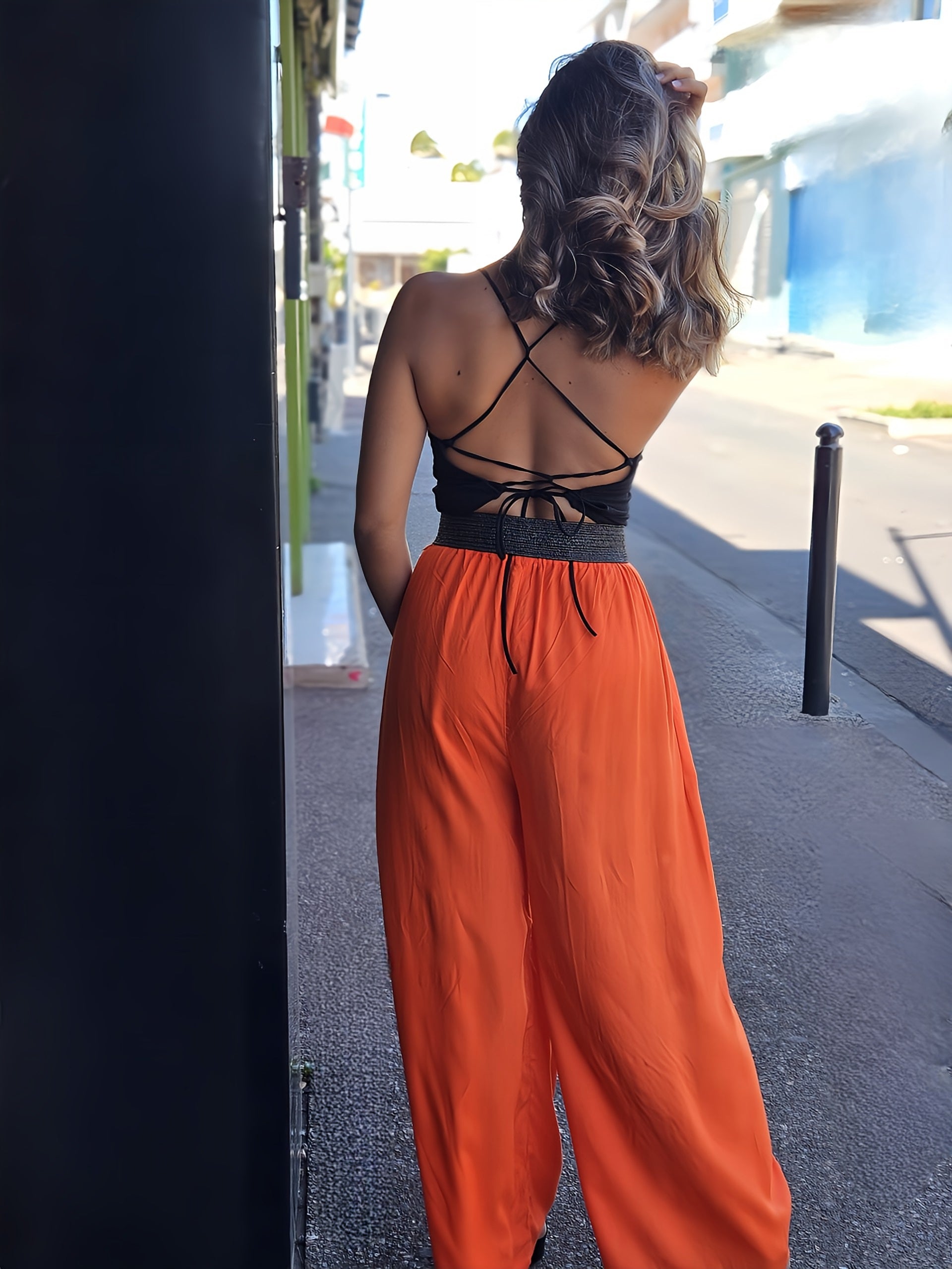 Pantalon fluide orange, île de la Réunion 974