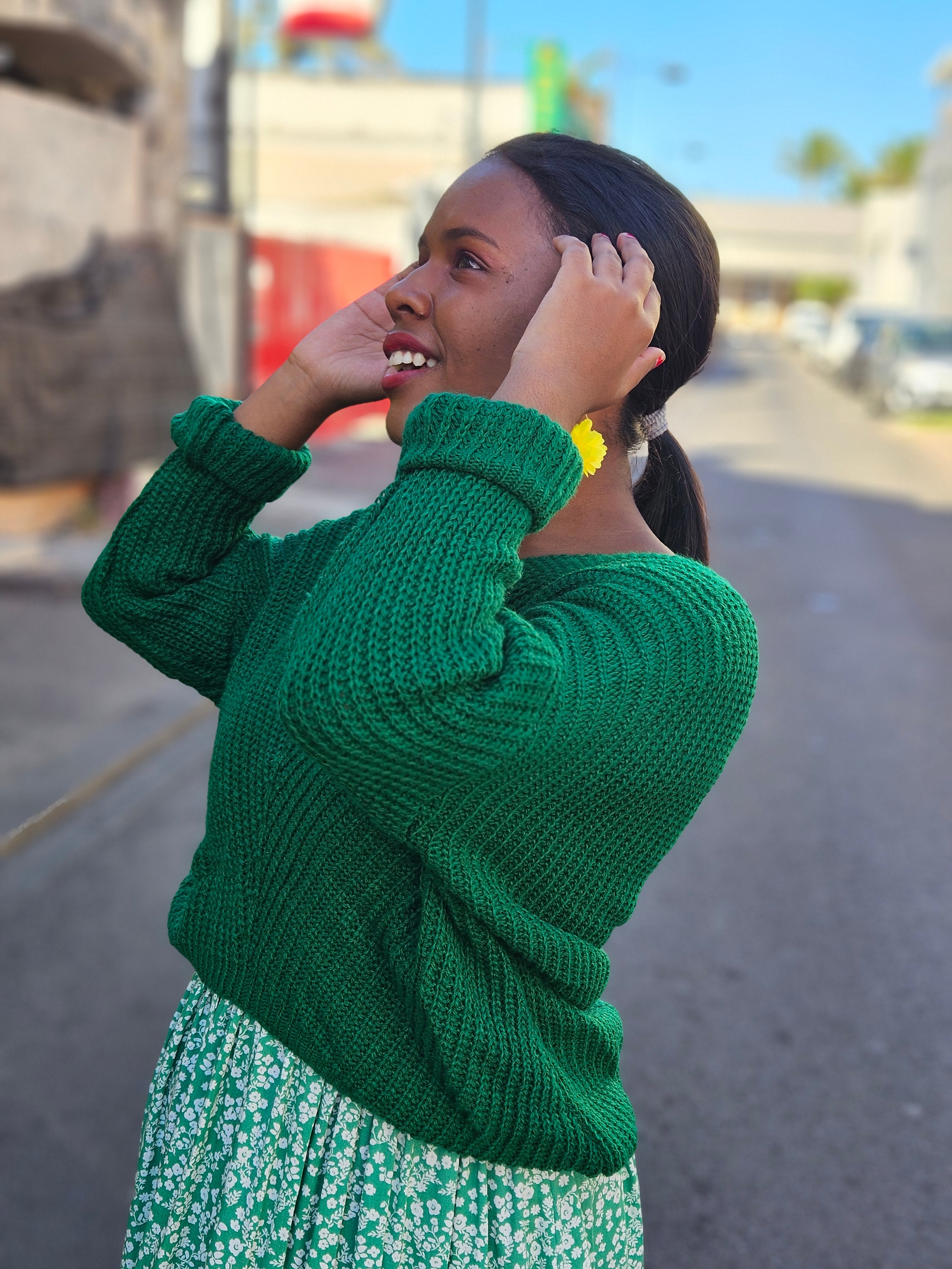Pull maille vert 974,île de la Réunion