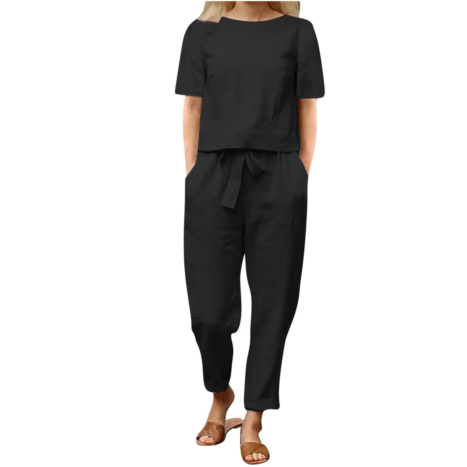Ensemble femme pantalon fluide en tissu naturel respirant – style chic et confortable