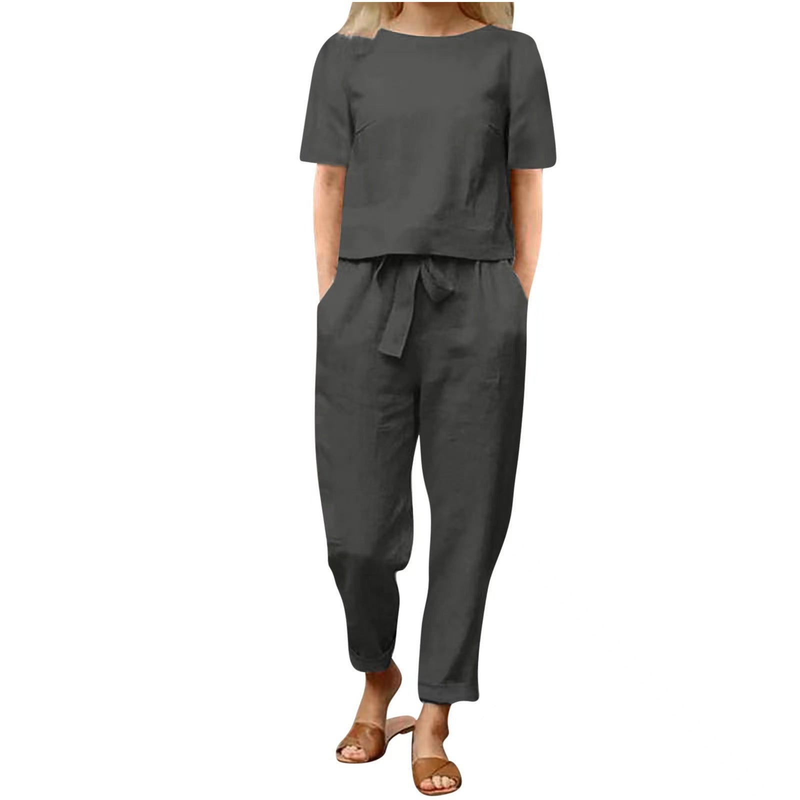 Ensemble femme pantalon fluide en tissu naturel respirant – style chic et confortable
