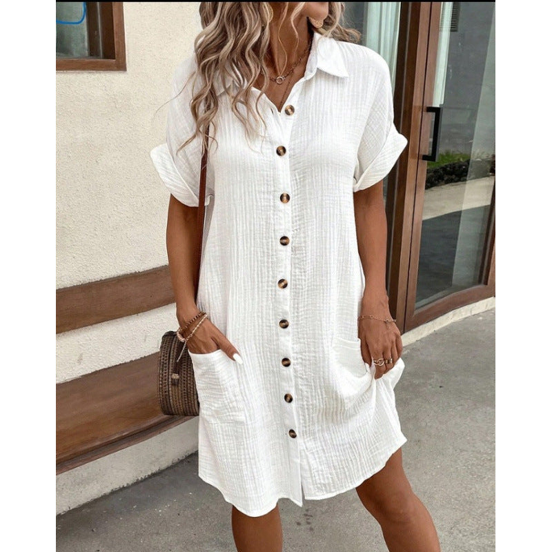 Robe courte boutonnée femme – style chemise, tissu naturel et confortable