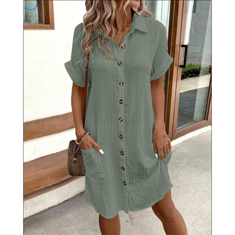 Robe courte boutonnée femme – style chemise, tissu naturel et confortable