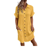 Robe courte boutonnée femme – style chemise, tissu naturel et confortable