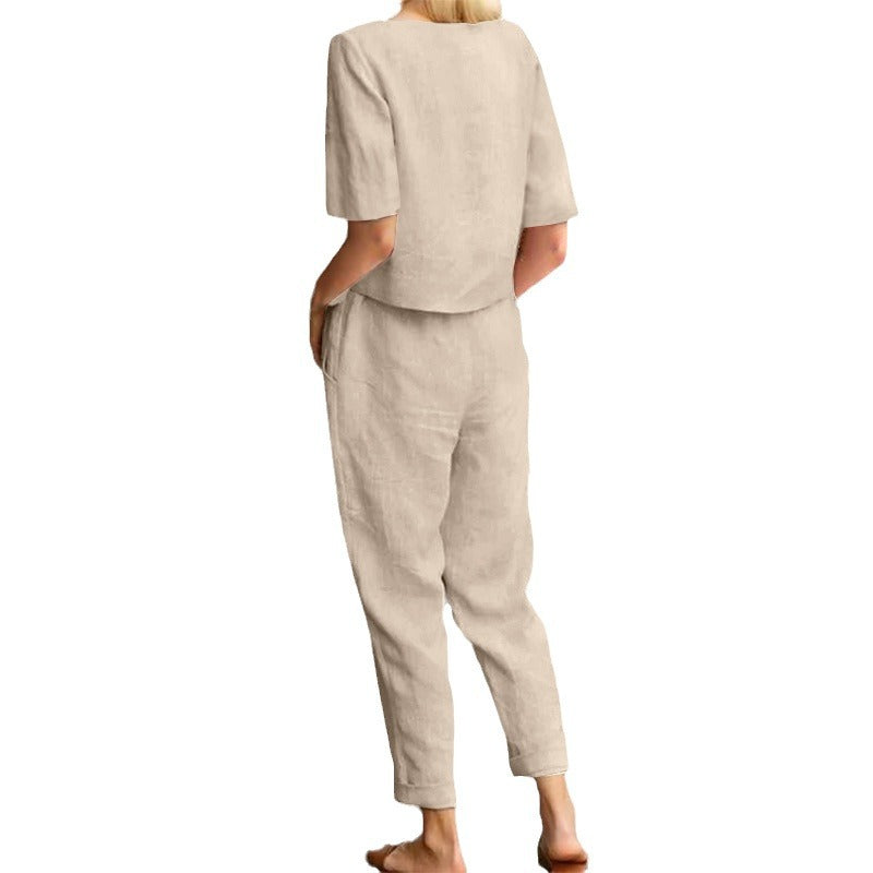 Ensemble femme pantalon fluide en tissu naturel respirant – style chic et confortable