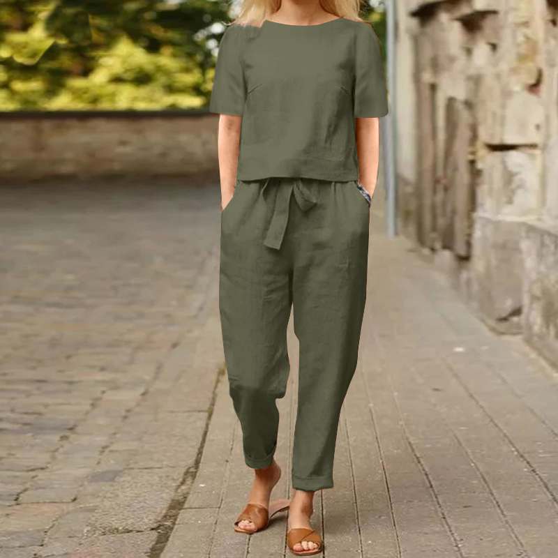 Ensemble femme pantalon fluide en tissu naturel respirant – style chic et confortable