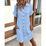 Robe courte boutonnée femme – style chemise, tissu naturel et confortable