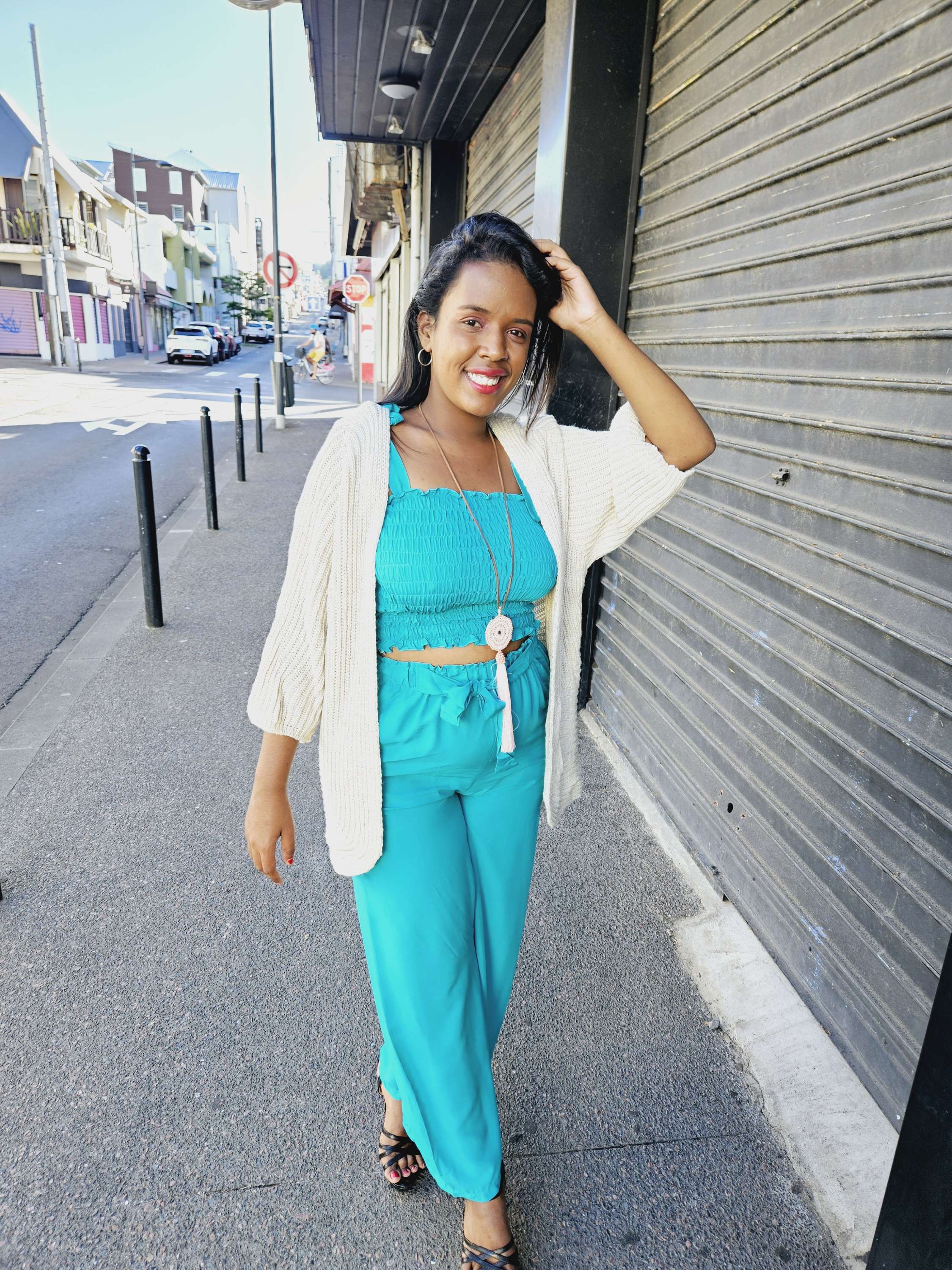 Pantalon fluide bleu turquoise 974