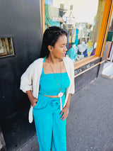 Pantalon fluide bleu turquoise 974