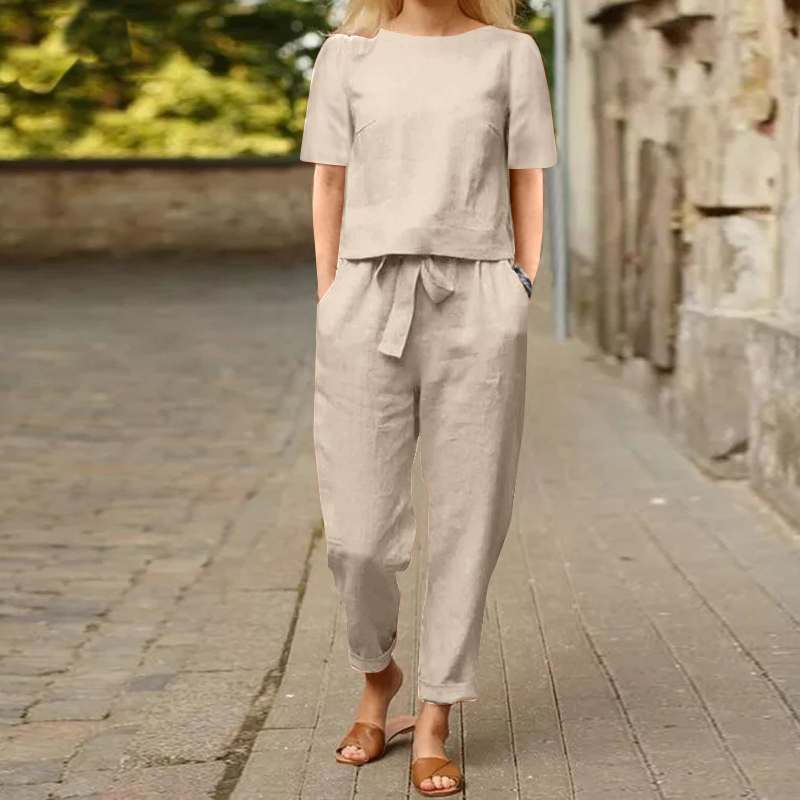 Ensemble femme pantalon fluide en tissu naturel respirant – style chic et confortable