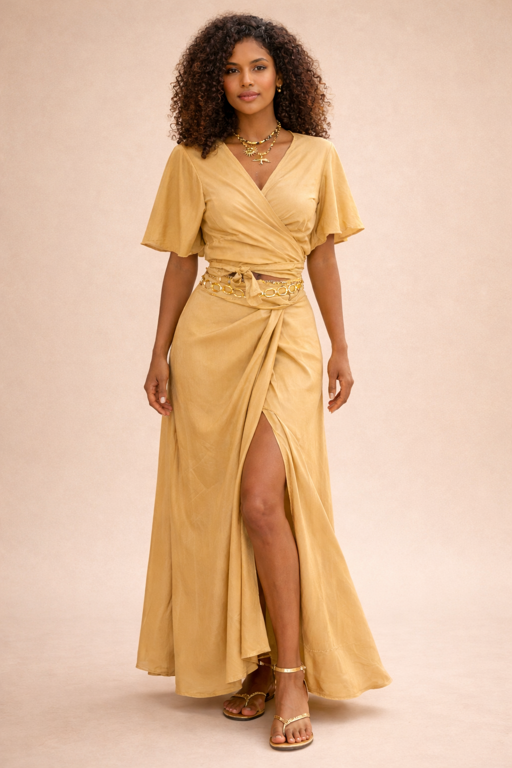 🌿 ENSEMBLE BRISE SOYEUSE – Jupe portefeuille & top cache-cœur en soie indienne