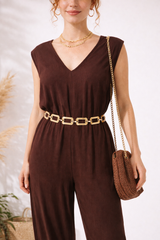 Combinaison pantalon fluide femme en tissu naturel – manches oversize