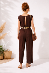 Combinaison pantalon fluide femme en tissu naturel – manches oversize